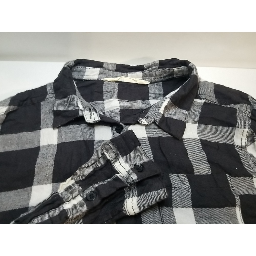 H&M Girls Juniors Flannel Plaid Long Sleeve Button Up Shirt Black White 13-14Y